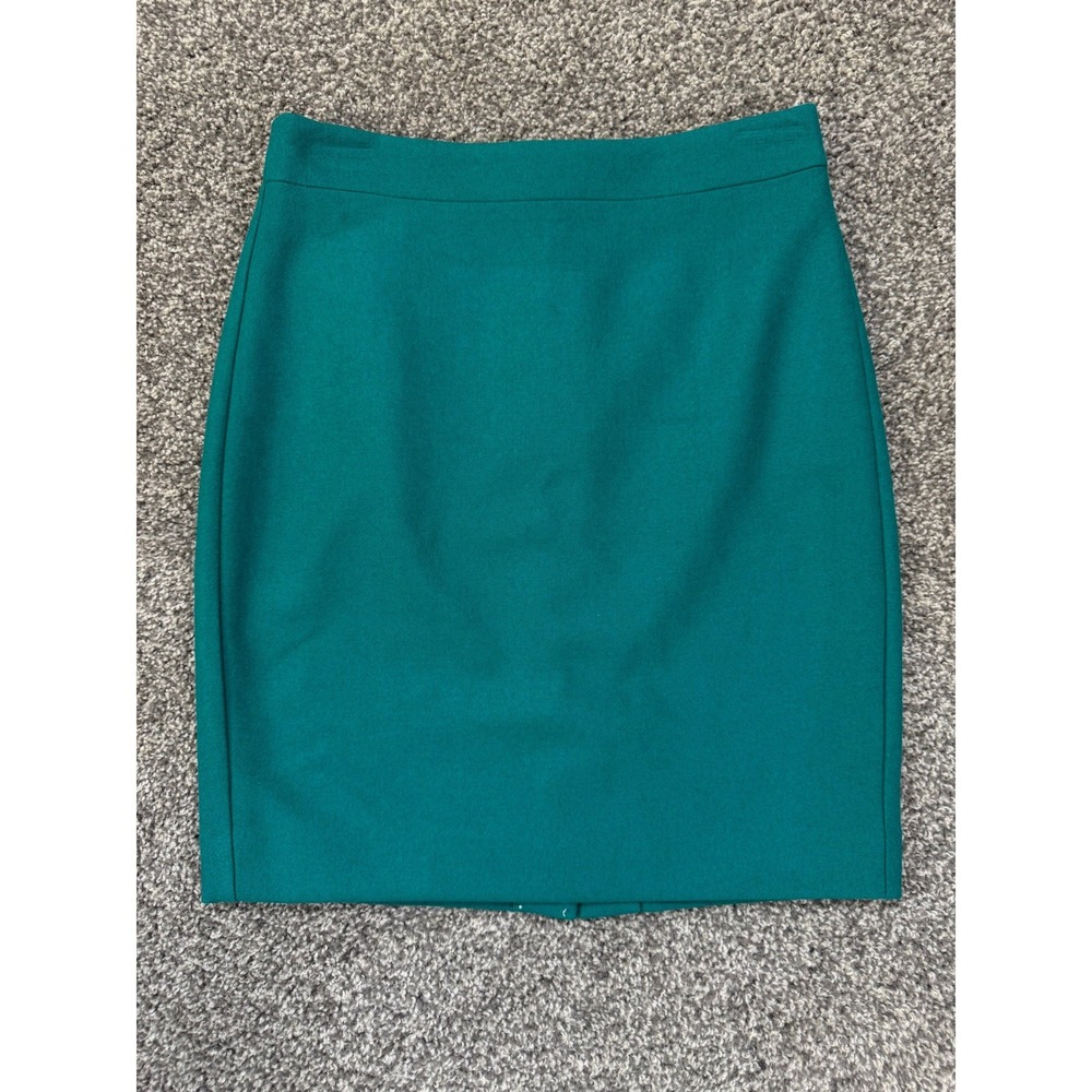 J.Crew The Pencil Skirt Women 0P Green Wool Blend Academia Workwear Preppy